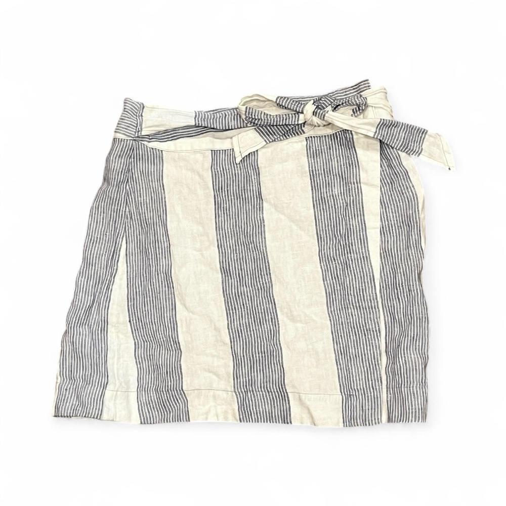 FREE PEOPLE Uptown Days Blue and White Striped Wrap Mini Skirt Size 2 XS - Picture 4 of 8